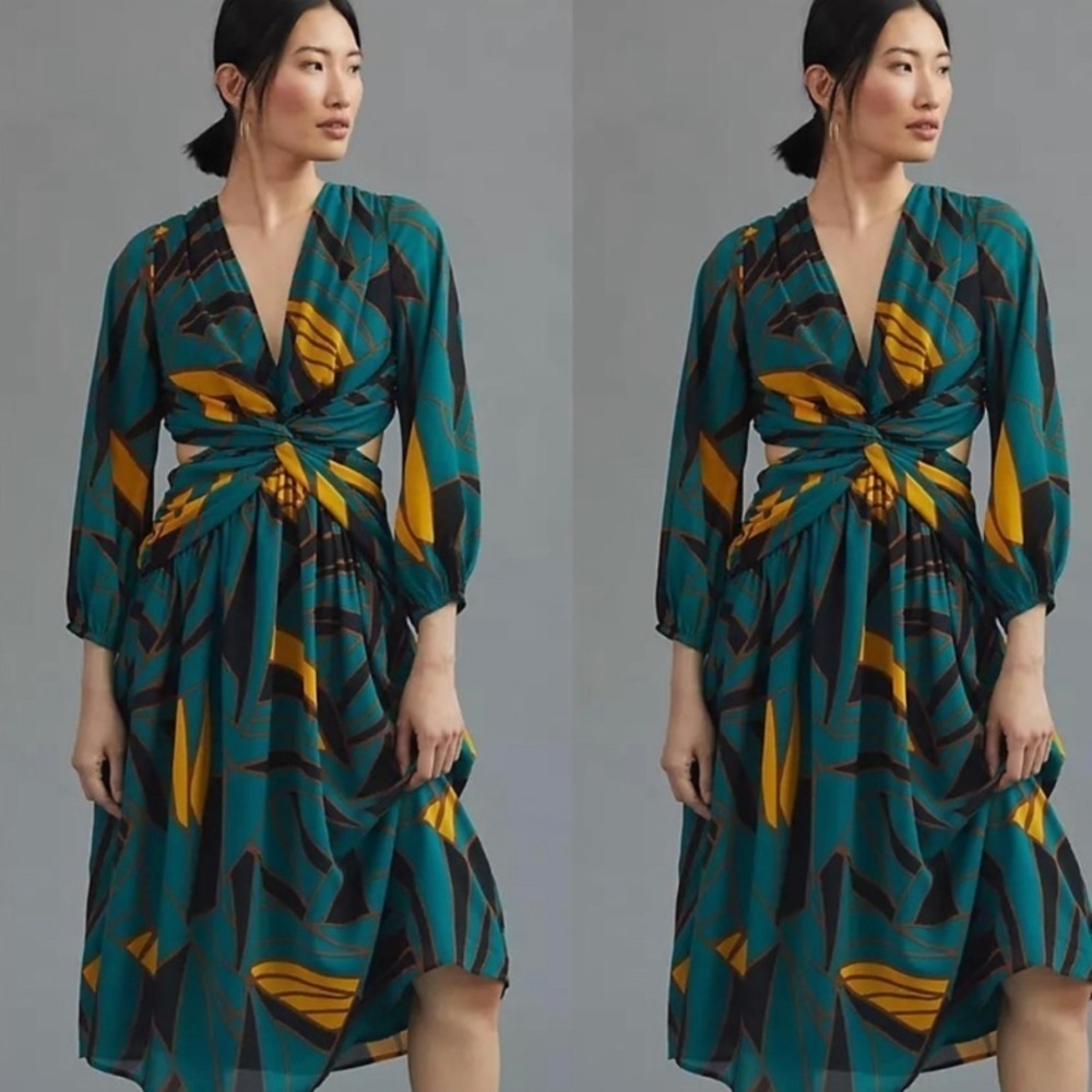 Anthropologie Ranna Gill  printed Floral cut out dress new xs